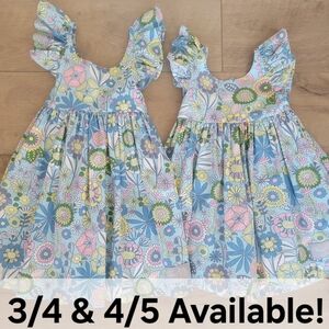 Eleanor Rose Serena Floral Blue Pink Cotton Sister Set 3-4 & 4-5 Boho Matching